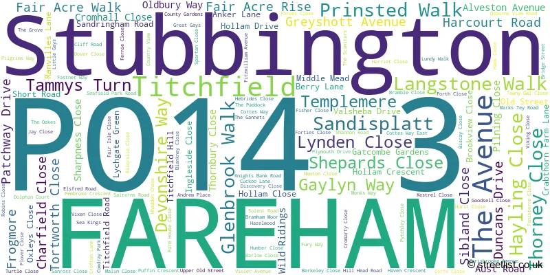 A word cloud for the PO14 3 postcode